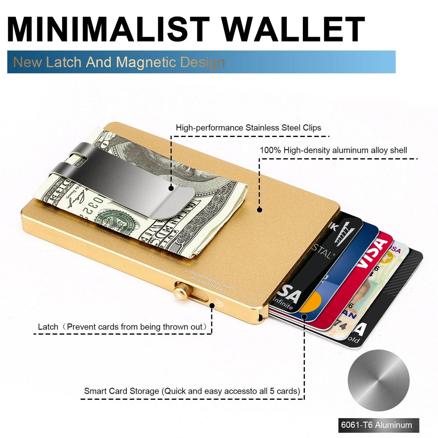 Minimalist Pop up Wallet with Money Clip, All Aluminum Slide Rfid Slim Card Holder TOYFID Wallet