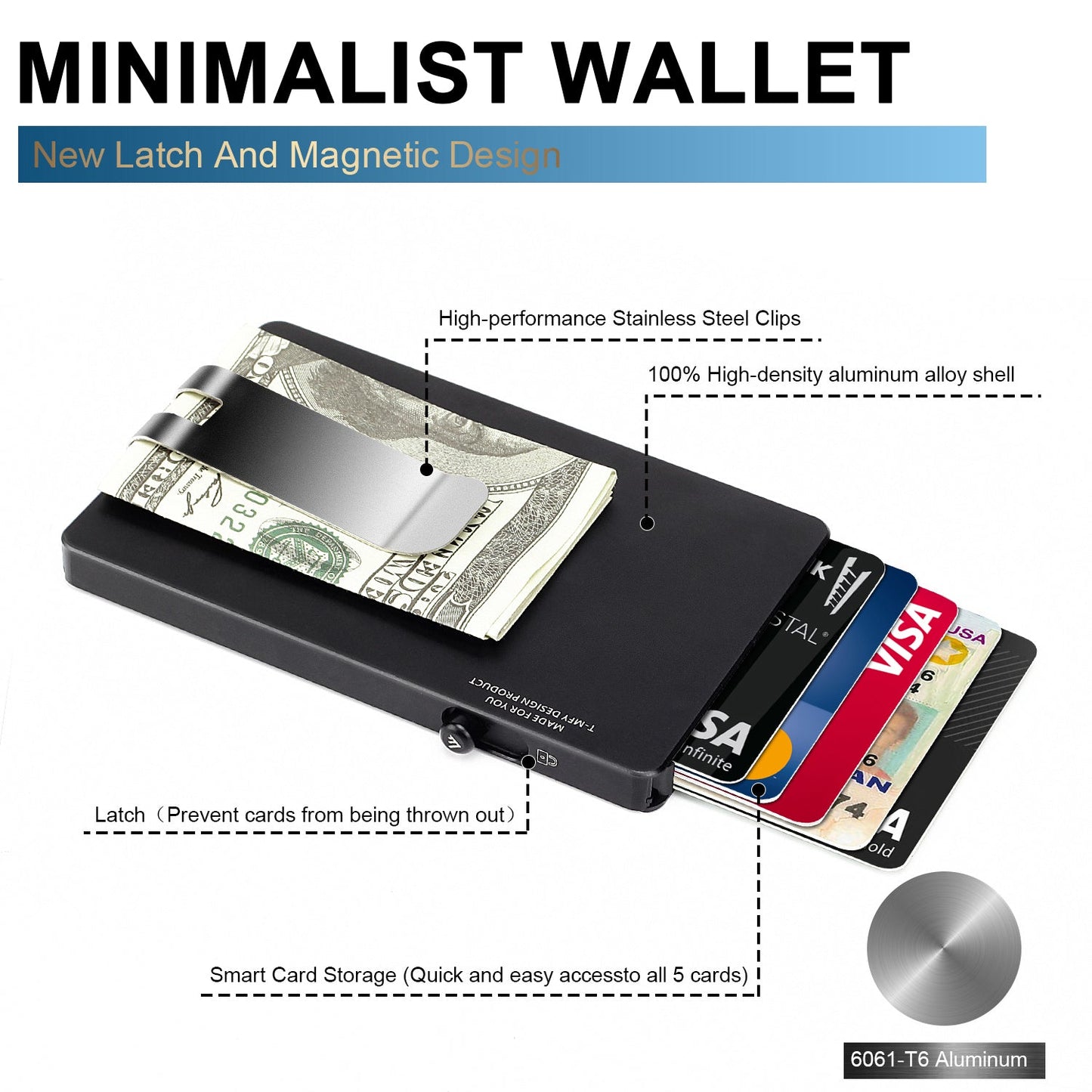 Minimalist Pop up Wallet with Money Clip, All Aluminum Slide Rfid Slim Card Holder TOYFID Wallet