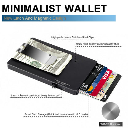 Minimalist Pop up Wallet with Money Clip, All Aluminum Slide Rfid Slim Card Holder TOYFID Wallet