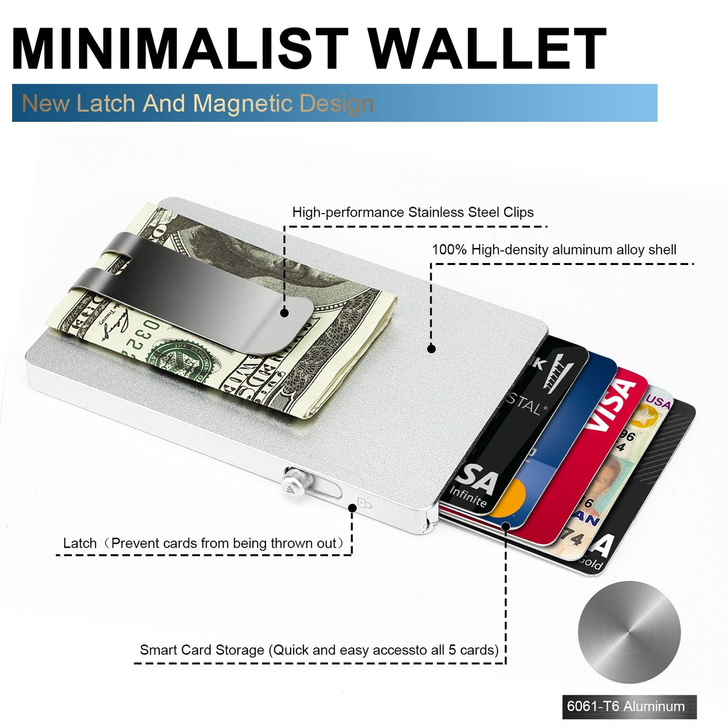 Minimalist Pop up Wallet with Money Clip, All Aluminum Slide Rfid Slim Card Holder TOYFID Wallet