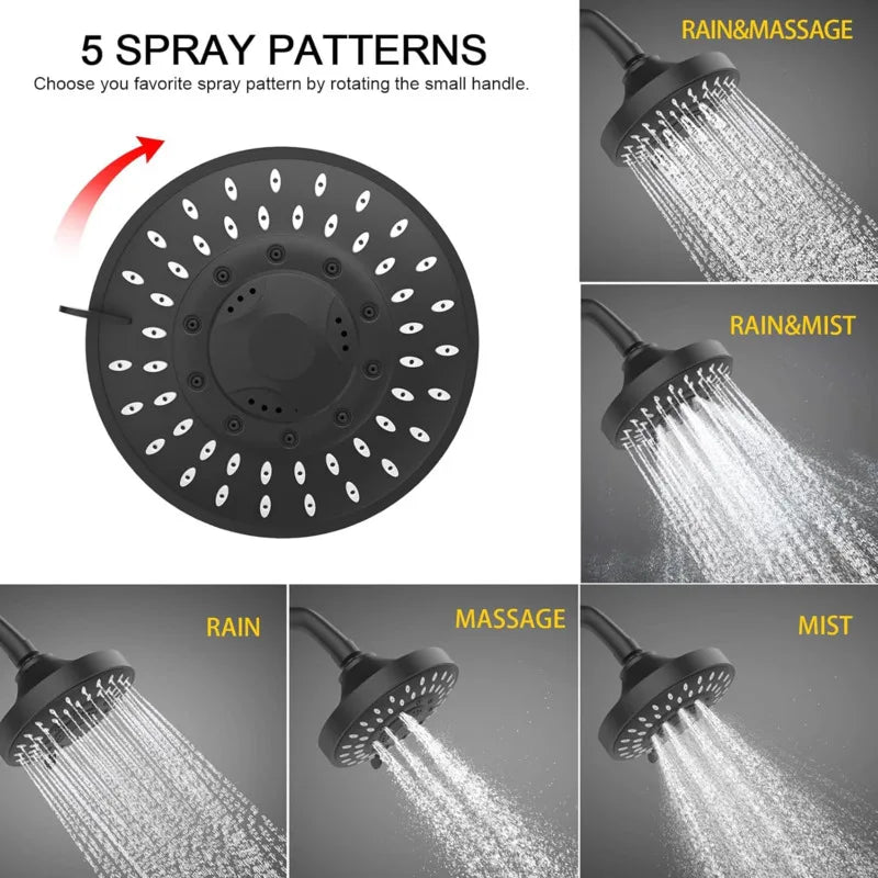 5 Modes High Pressure Shower Head 4 Inch High Flow Fixed Showerheads Sprayer Bathroom Rain Showerhead Faucet Replacement Part Solveify