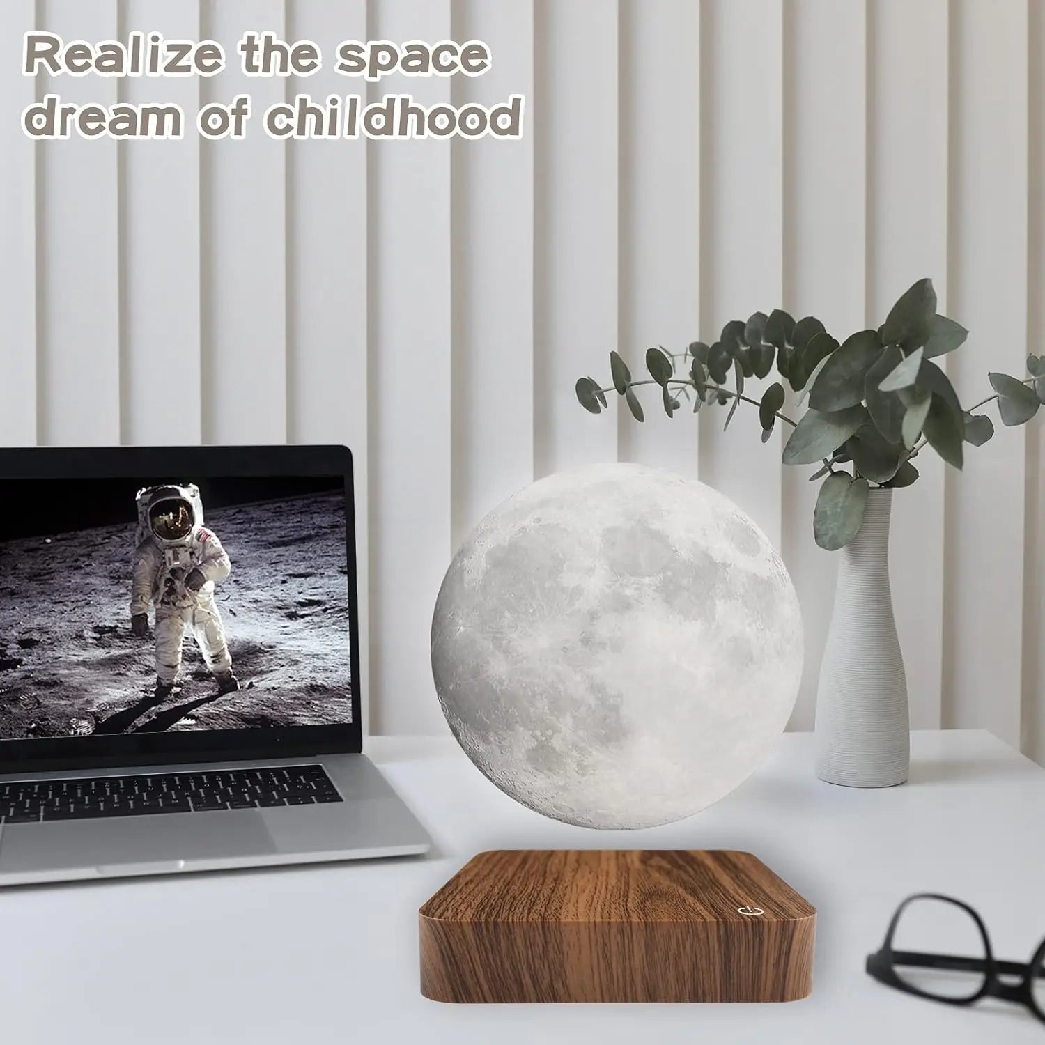 Levitating Moon Magnetic Floating Night Light, 3 Colors Temperature, Creative Table 3D LED Lamp with Wooden Base for Gift Office Solveify