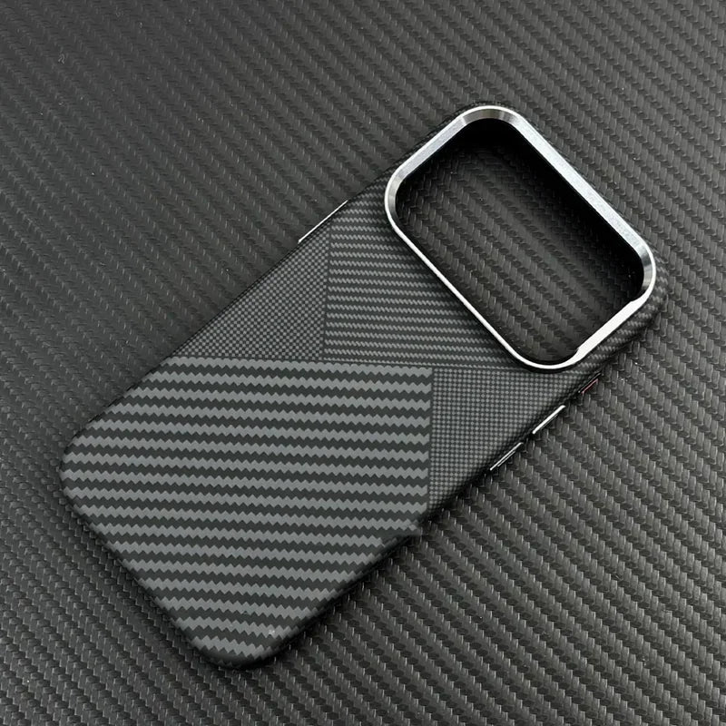 For Magsafe Carbon Fiber Texture Armor Case For iPhone 17 17Pro Max 16 Pro Ultrathin Alloy Lens Wireless Charge Hard Cover Coque Solveify
