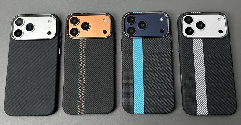 For Magsafe Carbon Fiber Texture Armor Case For iPhone 17 17Pro Max 16 Pro Ultrathin Alloy Lens Wireless Charge Hard Cover Coque Solveify