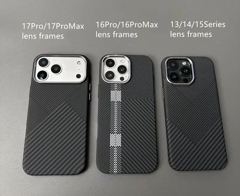 For Magsafe Carbon Fiber Texture Armor Case For iPhone 17 17Pro Max 16 Pro Ultrathin Alloy Lens Wireless Charge Hard Cover Coque Solveify
