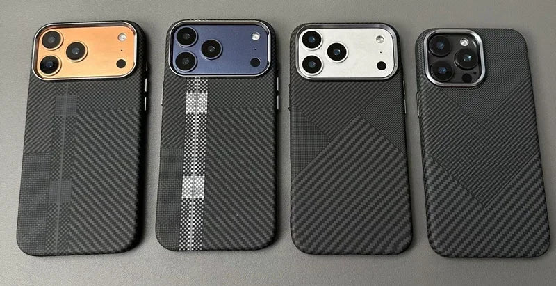 For Magsafe Carbon Fiber Texture Armor Case For iPhone 17 17Pro Max 16 Pro Ultrathin Alloy Lens Wireless Charge Hard Cover Coque Solveify