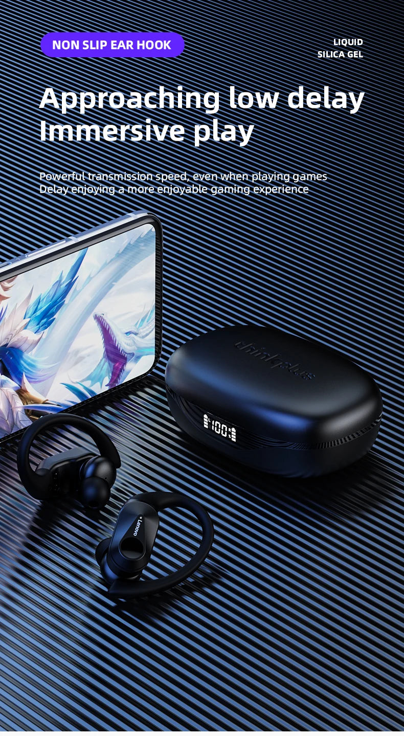 Lenovo LP75 TWS Wireless Bluetooth V5.3 Earphones IPX5 Digital Display Ear Hook Earbuds HiFi Stereo Noise Reduction Headphones Solveify