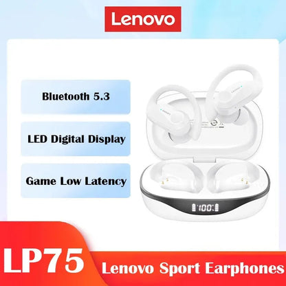 Lenovo LP75 TWS Wireless Bluetooth V5.3 Earphones IPX5 Digital Display Ear Hook Earbuds HiFi Stereo Noise Reduction Headphones Solveify