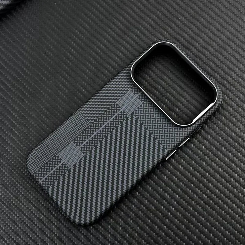 For Magsafe Carbon Fiber Texture Armor Case For iPhone 17 17Pro Max 16 Pro Ultrathin Alloy Lens Wireless Charge Hard Cover Coque Solveify