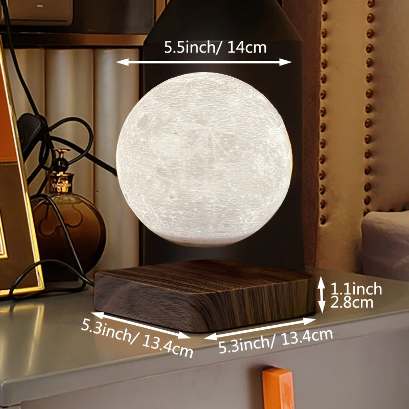 Levitating Moon Magnetic Floating Night Light, 3 Colors Temperature, Creative Table 3D LED Lamp with Wooden Base for Gift Office Solveify