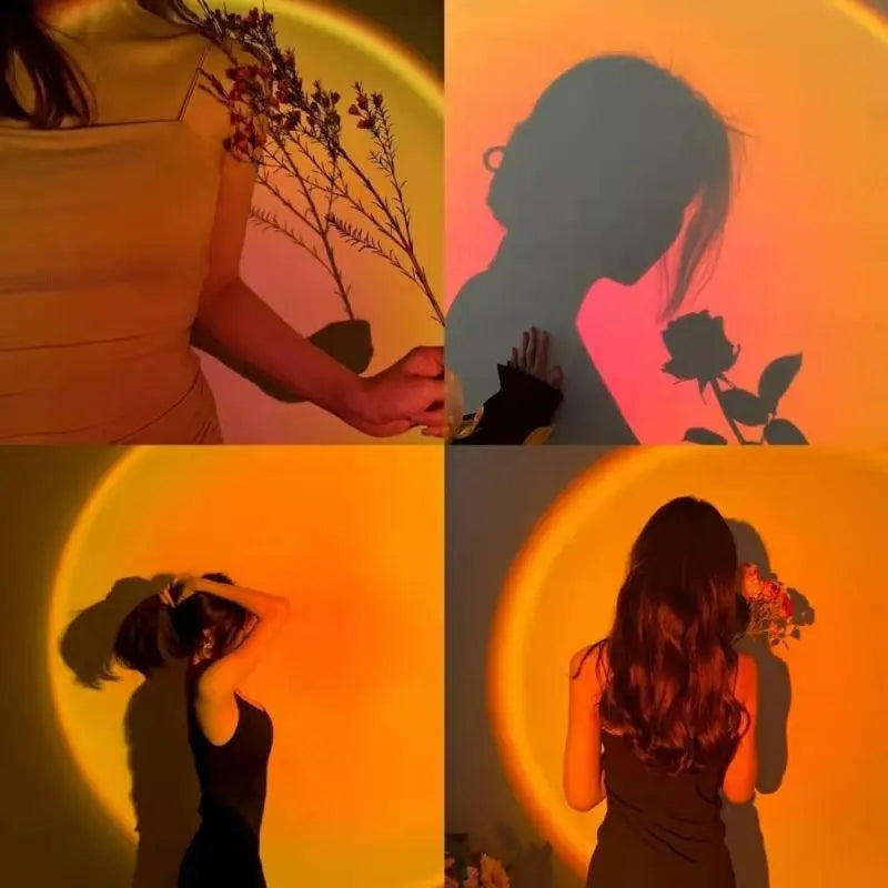 Kerokuru USB Sunset Light Lamp Self Photography Light LED Rainbow Neon Night Light Projector Photography Wall Atmosphere Light Solveify