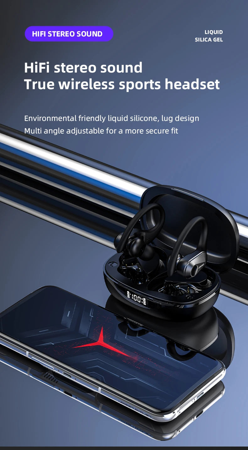 Lenovo LP75 TWS Wireless Bluetooth V5.3 Earphones IPX5 Digital Display Ear Hook Earbuds HiFi Stereo Noise Reduction Headphones Solveify