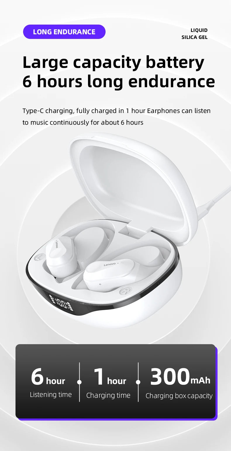 Lenovo LP75 TWS Wireless Bluetooth V5.3 Earphones IPX5 Digital Display Ear Hook Earbuds HiFi Stereo Noise Reduction Headphones Solveify