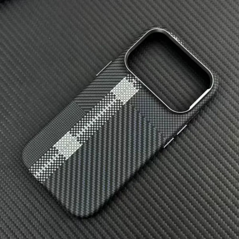 For Magsafe Carbon Fiber Texture Armor Case For iPhone 17 17Pro Max 16 Pro Ultrathin Alloy Lens Wireless Charge Hard Cover Coque Solveify