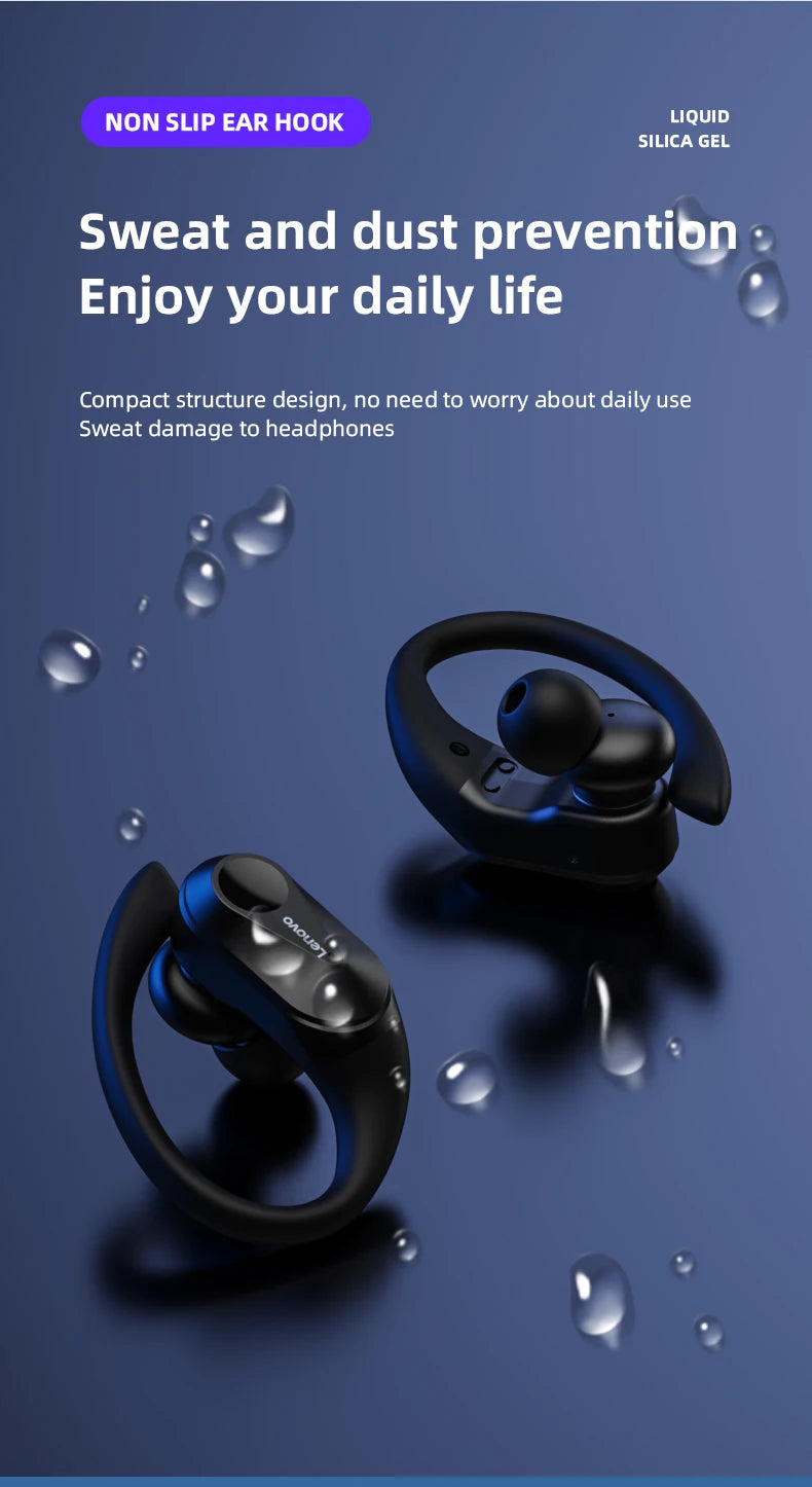 Lenovo LP75 TWS Wireless Bluetooth V5.3 Earphones IPX5 Digital Display Ear Hook Earbuds HiFi Stereo Noise Reduction Headphones Solveify