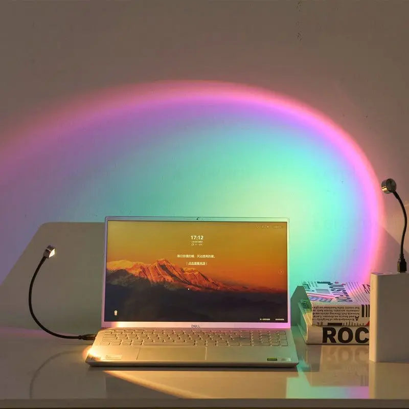 Kerokuru USB Sunset Light Lamp Self Photography Light LED Rainbow Neon Night Light Projector Photography Wall Atmosphere Light Solveify