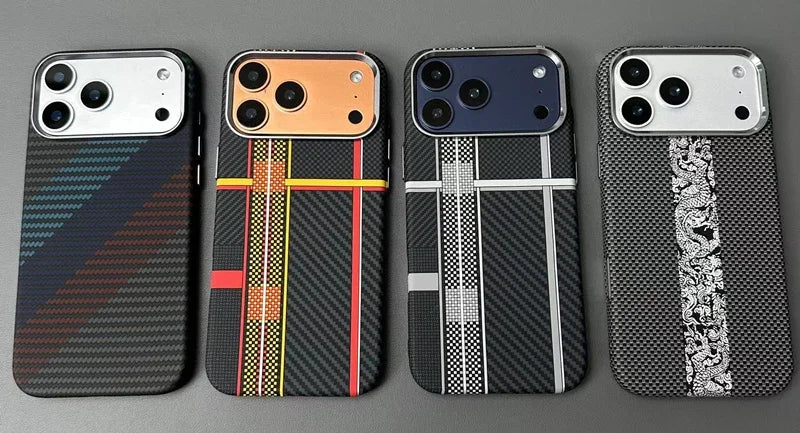 For Magsafe Carbon Fiber Texture Armor Case For iPhone 17 17Pro Max 16 Pro Ultrathin Alloy Lens Wireless Charge Hard Cover Coque Solveify