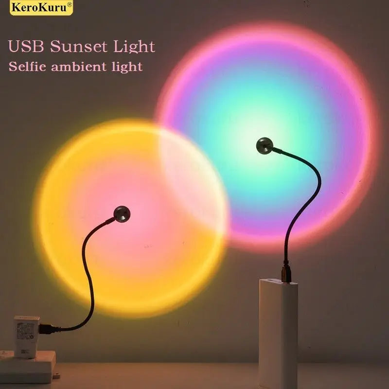 Kerokuru USB Sunset Light Lamp Self Photography Light LED Rainbow Neon Night Light Projector Photography Wall Atmosphere Light Solveify