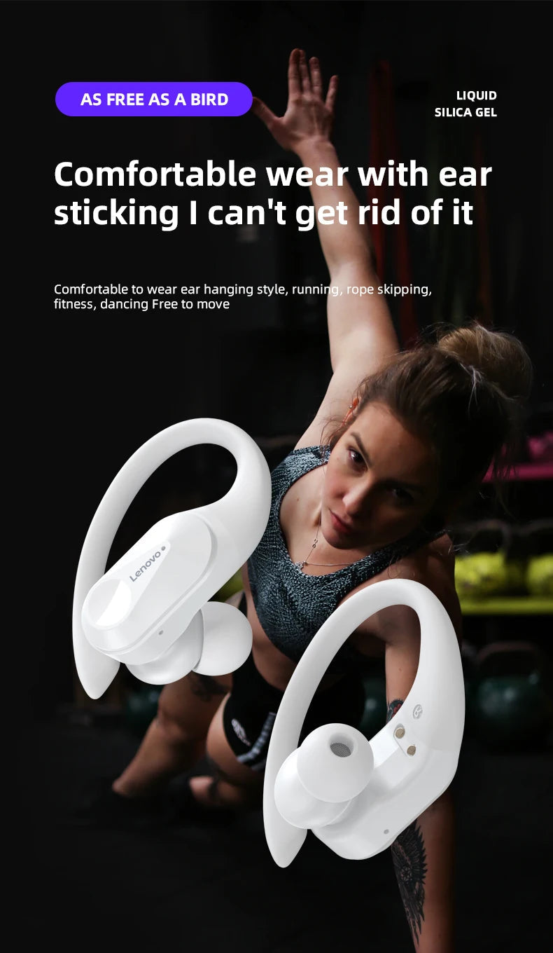 Lenovo LP75 TWS Wireless Bluetooth V5.3 Earphones IPX5 Digital Display Ear Hook Earbuds HiFi Stereo Noise Reduction Headphones Solveify