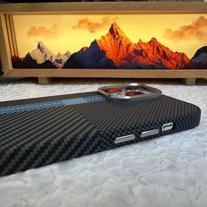 For Magsafe Carbon Fiber Texture Armor Case For iPhone 17 17Pro Max 16 Pro Ultrathin Alloy Lens Wireless Charge Hard Cover Coque Solveify