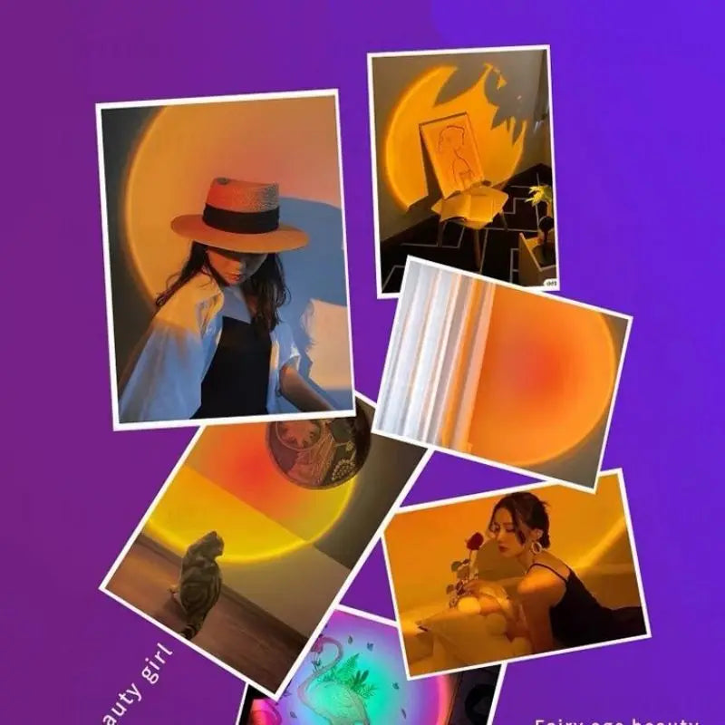 Kerokuru USB Sunset Light Lamp Self Photography Light LED Rainbow Neon Night Light Projector Photography Wall Atmosphere Light Solveify